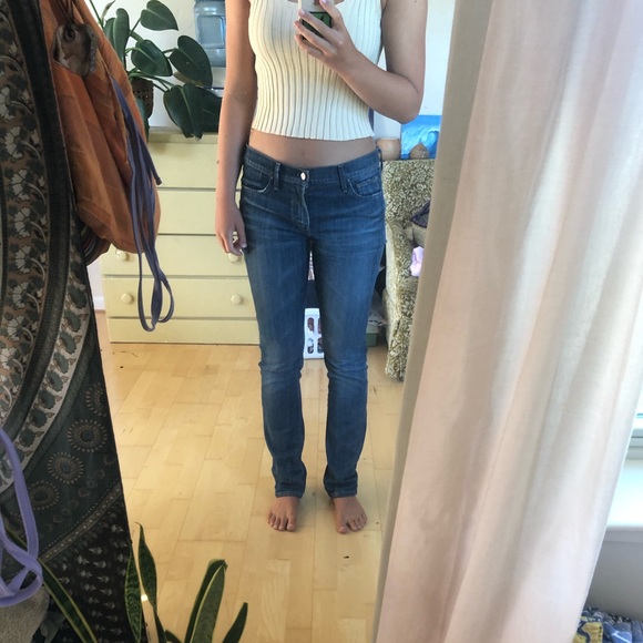 Medium rise straight leg dark blue jeans stretchy - Picture 4 of 8